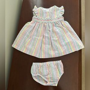 Bonnie Baby Smocked Seersucker Dress with Bloomers NWOT 3-6m